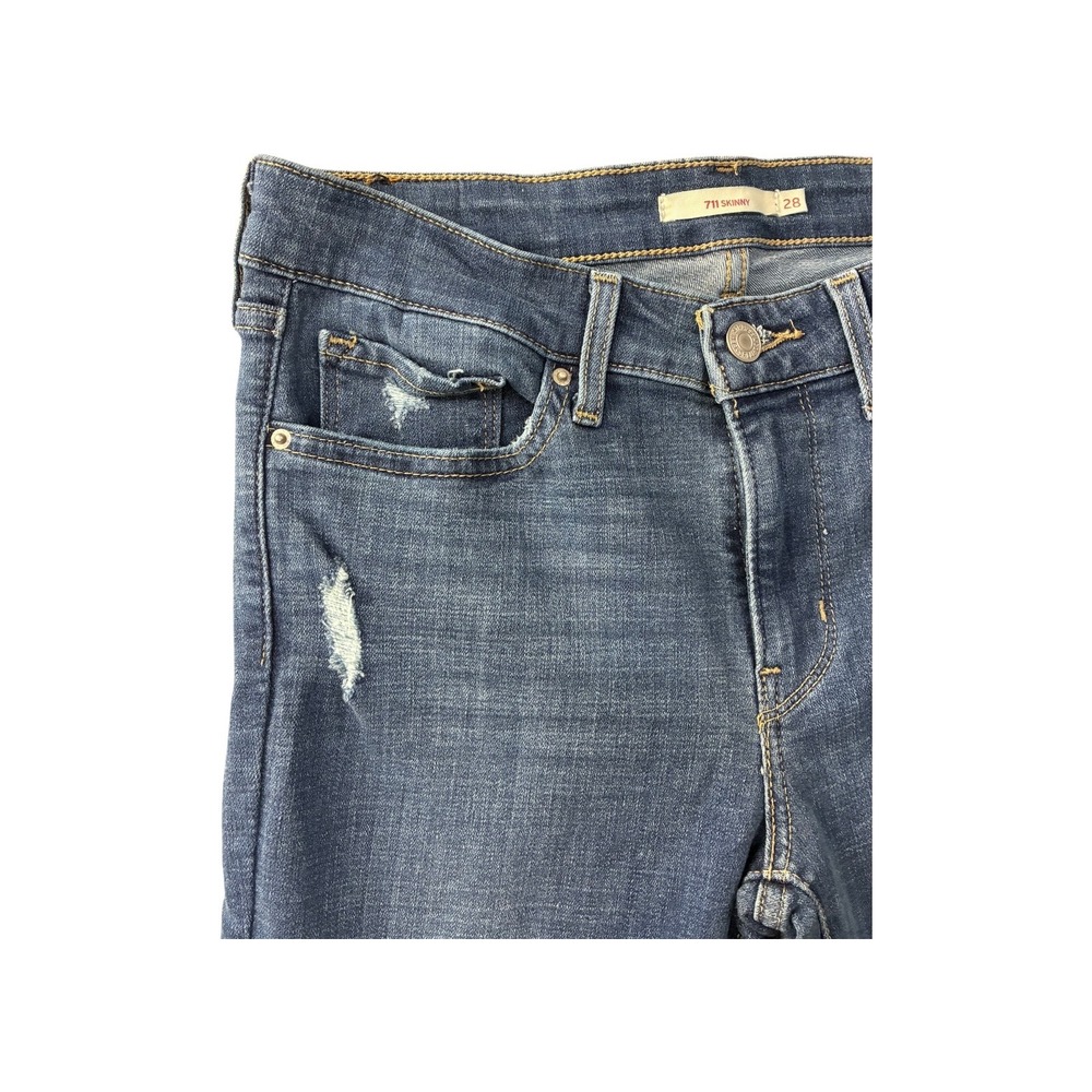 Levi's 711 Skinny Jeans Dark Wash Distressed Size 28x30 - Picture 8 of 10